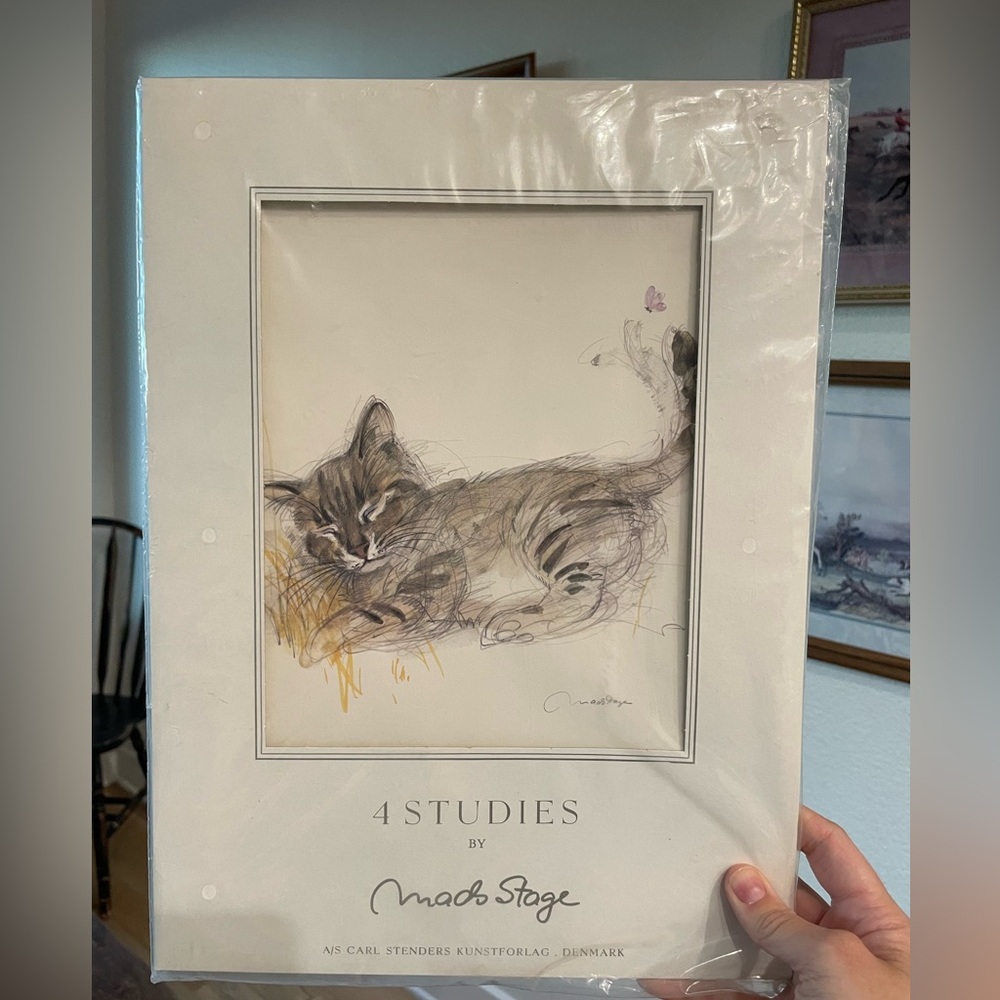 Lot of 4 cat prints by Mads Stage / Carl Stenders Denmark
